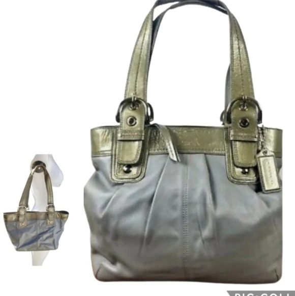 Coach pearl grey tote with patent‎ trim